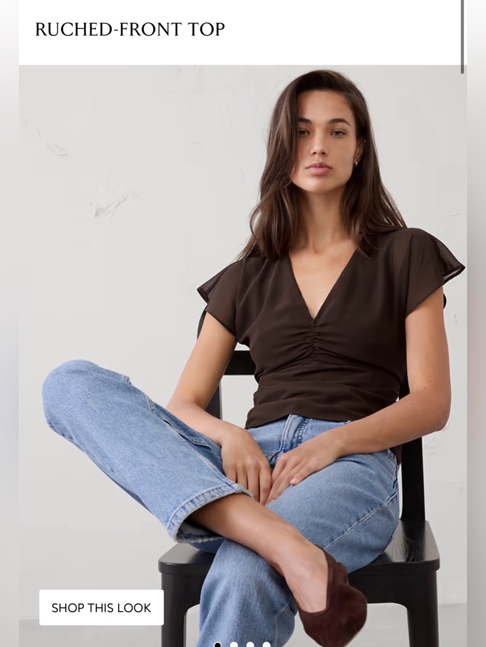 Banana Republic Factory Ruched-Front V-Neck Top in Black